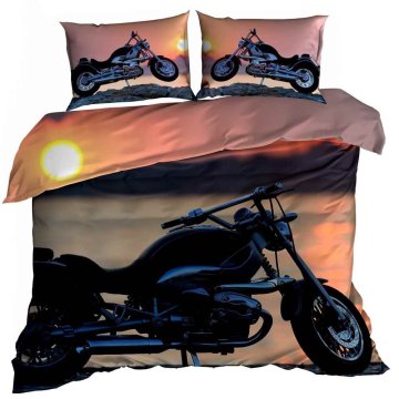 3D pamučna satenska posteljina 160x200cm chopper motocikl U zalasku sunca