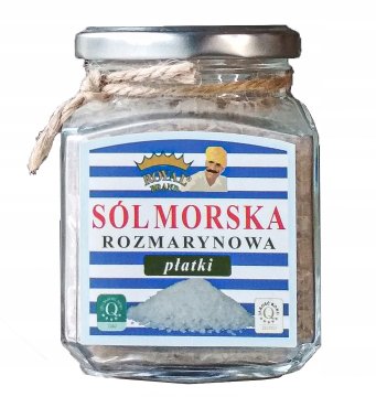Royal Brand Morska sol s ružmarinom - 120 g - u pahuljicama, mlinac nije potreban, staklena posuda