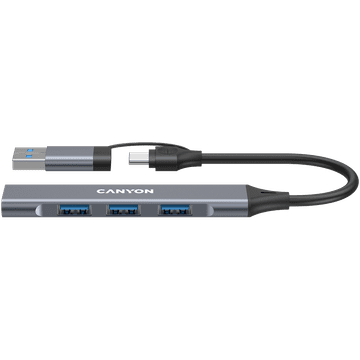 Canyon hub DS-02 4u1 USB-A/C sivi