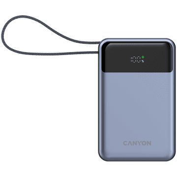 Canyon power bank OnPower 600 ugrađeni kabel 20000 mAh PD65W, tamnosivi