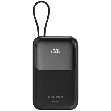 Canyon power bank OnPower 101 s ugrađenim kabelom 10000 mAh PD22.5W crni