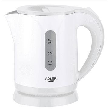 Adler | Kuhalo za vodu | AD 1371w | Električni | 850 W | 0,8 L | Nehrđajući čelik/polipropilen | Podnožje koje se okreće za 360° | Bijela