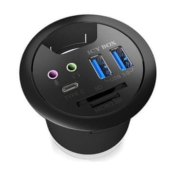IcyBox IB-HUB1404A 2x USB 3.0 hub, 1x USB-C, audio 3,5mm priključci i čitač kartica za ugradnju u stol