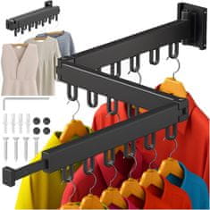 Ruhhy Sklopivi aluminijski zidni stalak za sušenje odjeće 127 cm crni