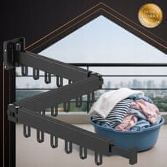 Ruhhy Sklopivi aluminijski zidni stalak za sušenje odjeće 127 cm crni
