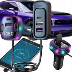 Verkgroup Auto FM odašiljač i Bluetooth punjač 3x USB 12-24V LED RGB