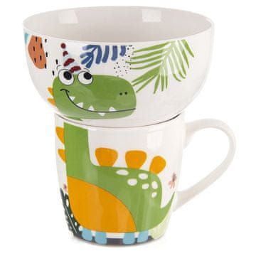 Orion Dječja šalica sa zdjelicom, porculanski dinosaur, 2 komada.