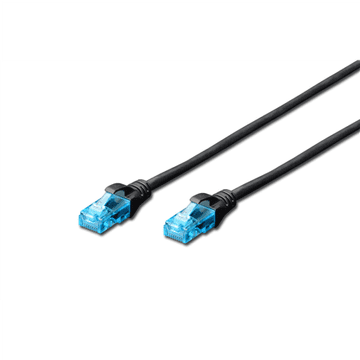 Digitus | Patch kabel | CAT 5e U-UTP | PVC AWG 26/7 | 3 m | Crni | Modularni RJ45 (8/8) utikač | Zaštitne navlake sa zaštitom od prevrtanja, rasterećenjem od naprezanja i zaštitom od zatvarača