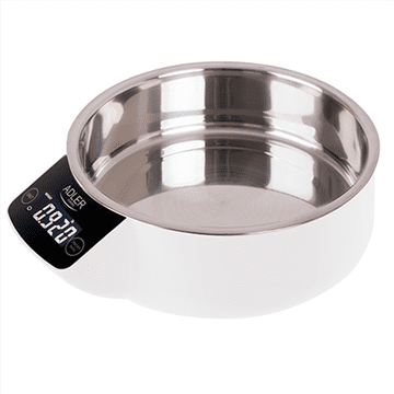 Adler | Kuhinjska vaga s posudom | AD 3166 | Maksimalna težina (kapacitet) 5 kg | Gradacija 1 g | Vrsta zaslona LCD | Bijela