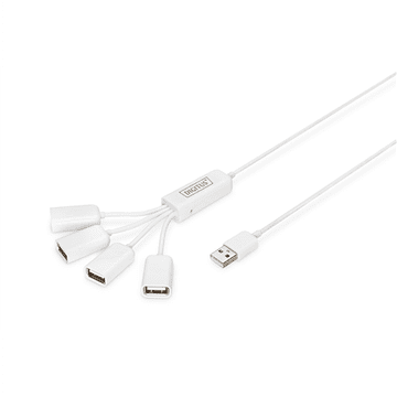 Digitus | USB 2.0 kabelski razdjelnik, 4-portni 4x USB A/Ž, 1x USB A muški, DC 2,5 mm (napajanje nije uključeno) | DA-70216