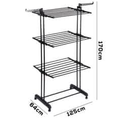 Vilde Crni metalni vertikalni stalak za rublje na kotačima 125x170 cm