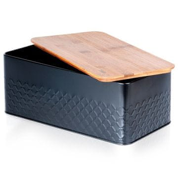 Vilde Metalna posuda za kruh s drvenom pločom, crna, 33,5x18,5x12,5 cm