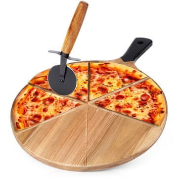 Excellent Houseware Okrugla drvena daska za pizzu s nožem 30 cm 2 kom.