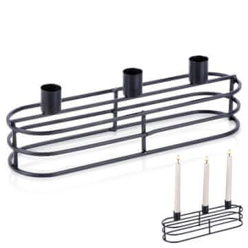 Crni metalni svijećnjak za 3 svijeće 29,5x8,5x9,5 cm