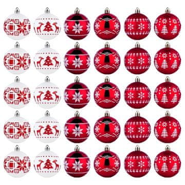 Artemis 30x Set nelomljivih bijelo-crvenih božićnih kuglica