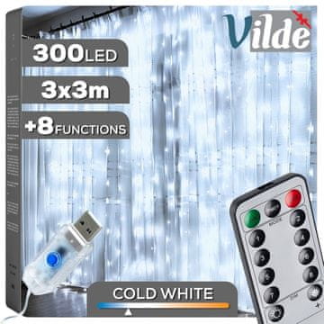 Artemis Dekorativna svjetlosna zavjesa za prozore, hladno bijela, 300 LED lampi, 3x3m, daljinski upravljač