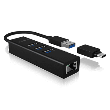 RaidSonic | 4-portni hub s USB 3.0 tipom A, tipom C, gigabitnim LAN-om | Icy Box IB-HUB1419-LAN