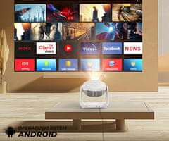 Byintek Prijenosni LED projektor VEVSHAO A10, Android, WiFi, Bluetooth, zvučnik, daljinski upravljač
