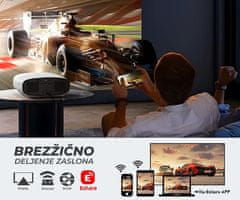 Byintek Prijenosni LED projektor VEVSHAO A22, Android, dvostruki WIFI, Bluetooth, STEREO zvučnici, daljinski upravljač