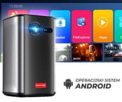 Byintek Prijenosni 3D LED DLP projektor UFO P70X, Android, dvostruki WIFI, Bluetooth, 2 GB + 32 GB, daljinski upravljač, crni