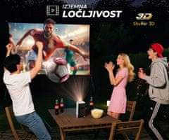 Byintek Prijenosni 3D LED DLP projektor UFO P70X, Android, dvostruki WIFI, Bluetooth, 2 GB + 32 GB, daljinski upravljač, crni