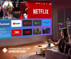 Byintek Prijenosni 3D LED DLP projektor UFO U80 MAX, Google TV, dvostruki WIFI, Bluetooth, punjiva baterija, daljinski upravljač, crni