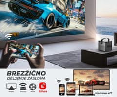 Byintek Prijenosni 3D LED DLP projektor UFO U80 MAX, Google TV, dvostruki WIFI, Bluetooth, punjiva baterija, daljinski upravljač, crni