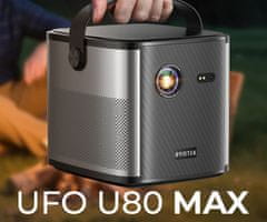 Byintek Prijenosni 3D LED DLP projektor UFO U80 MAX, Google TV, dvostruki WIFI, Bluetooth, punjiva baterija, daljinski upravljač, crni