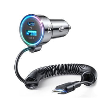 Joyroom 3in1 auto punjač USB / USB-C 72W + kabel USB-C, crno