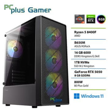 PCplus Gamer Ryzen 5 8400F 16GB 1TB RTX 5050 8GB Windows 11 Home gaming stolno računalo