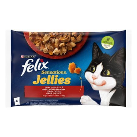 Felix Sensations Junior mokra hrana za mačke, piščanec s korenjem in govedina s paradižnikom v želeju