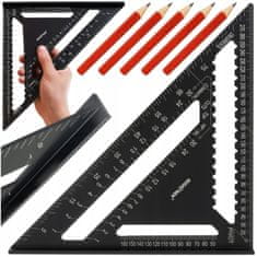 BIGSTREN Veliki aluminijski stolarski kutnik 300x300x450 mm crni i olovke