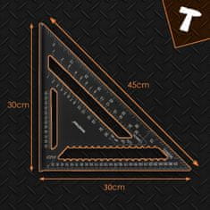 BIGSTREN Veliki aluminijski stolarski kutnik 300x300x450 mm crni i olovke