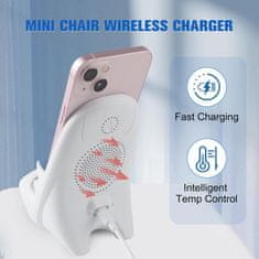 Netscroll Univerzalni bežični brzi punjač 15 W za pametne telefone, stalak i punjač u obliku mini stolice, kompatibilan sa svim Qi telefonima, za dom, ured i putovanja, WirelessCharger
