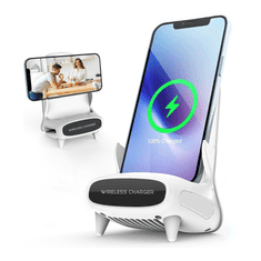 Netscroll Univerzalni bežični brzi punjač 15 W za pametne telefone, stalak i punjač u obliku mini stolice, kompatibilan sa svim Qi telefonima, za dom, ured i putovanja, WirelessCharger
