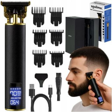 Malatec Bežični LCD brijač i trimer za bradu i kosu od nehrđajućeg čelika s USB-om, crni