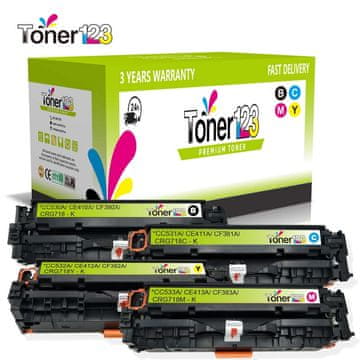 Toner123 Komplet HP 304A / CC530A +CC531A +CC532A +CC533A / Laserjet CM-2320, CP-2025 zamjenski toneri (4) - crna, cijan, magenta, žuta