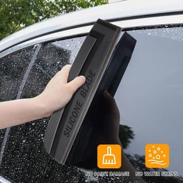 Netscroll Univerzalni otiralnik za stakla i ravne površine, briše vodu i vlagu s ravnih površina — prozora, stakala automobila, pločica, silikonski, bez tragova, crni, DryBlade