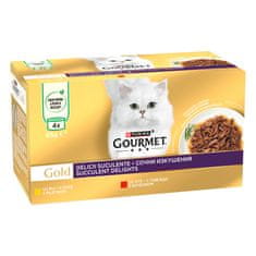 Gourmet Gold Succulent Delights hrana za mačke, piletina i govedina, 12 x (4 x 85 g)