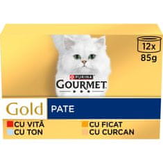 Gourmet Gold pašteta za mačke, govedina, puretina, jetra i tuna, 8 x (12 x 85 g)