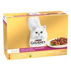 Gourmet Gold Duo hrana za mačke, s patkom i puretinom, govedinom i piletinom, s morskom ribom i špinatom, sa zecom i jetricom, 8 x (12 x 85 g)