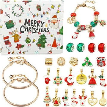Netscroll Adventski kalendar s privjescima, 24-dijelni DIY božićni set za izradu narukvice, 2 narukvice i 22 božićna privjeska, idealan poklon za djecu i tinejdžere, CharmsGiftSet