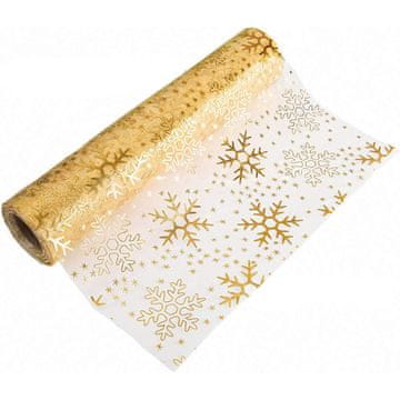 Netscroll Elegantni zlatni namizni tekač 300 x 28 cm, sjajna folija na mrežastoj teksturi, za božić, vjenčanja i svečane prilike, božićni dekor za stol, SnowFlake.