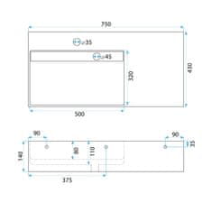 REA Nablatni umivaonik Archi 75 CM White