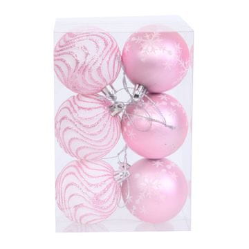 Denis Božićne kuglice, 8 cm, 6 kom/pak, roza