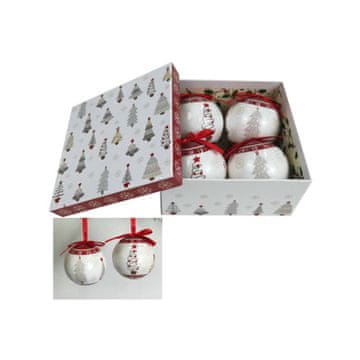 Denis Božićne kuglice, 7.5 cm, 4 kom/pak, snježno bijele s crvenim