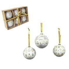 Denis Božićne kuglice, 7.5 cm, 6 kom/pak, bijele sa zlatnim