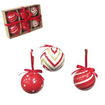 Denis Božićne kuglice, 7.5 cm, 6 kom/pak, crvene-bijele-prošarane