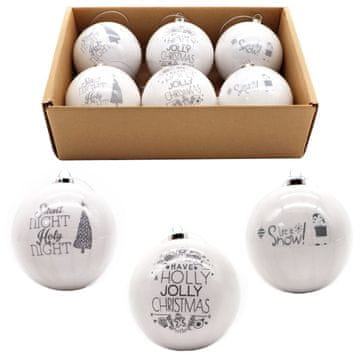 Denis Božićne kuglice 7.5 cm, 6 kom/pak, bijele s natpisima