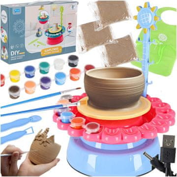 Ikonka Aga Kreativni set lončarsko kolo za djecu + glina i boje 600g